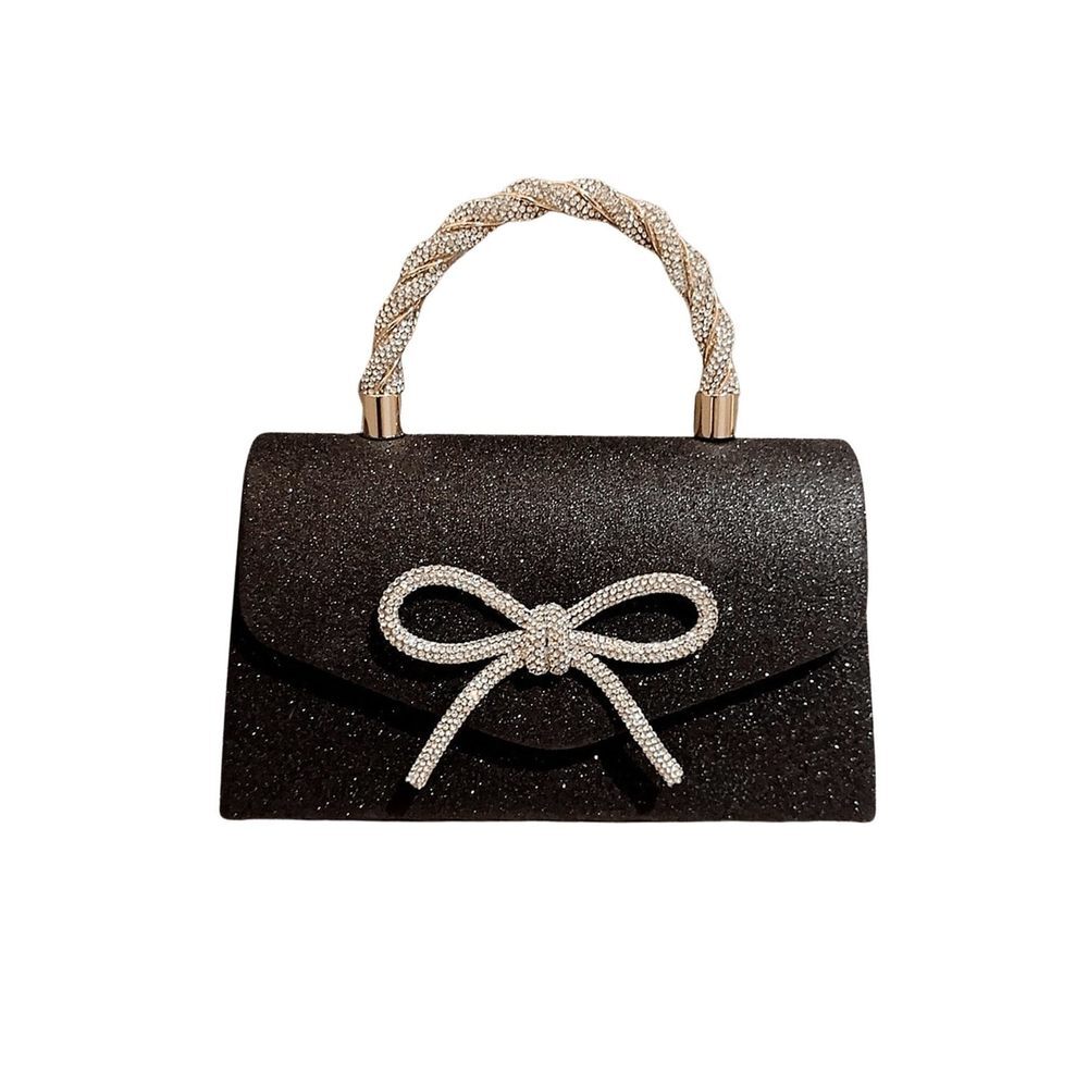 Rhinestone Bow Knot Clutch - Elegant Top Handle Evening Bag